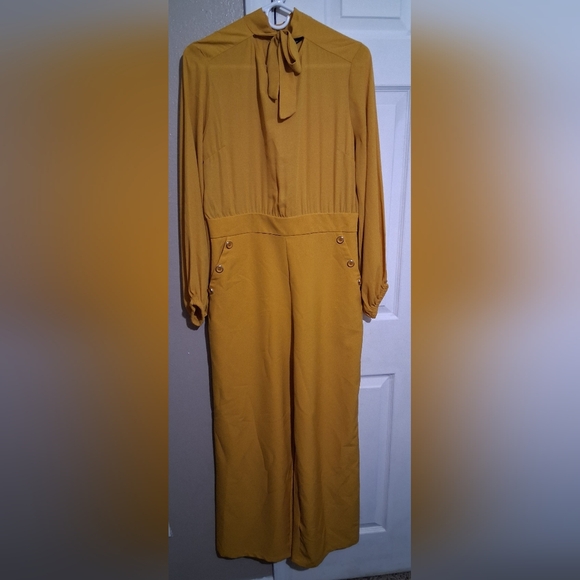 New York & Company Pants - New York & Company Mustard Jumpsuit with Button Details